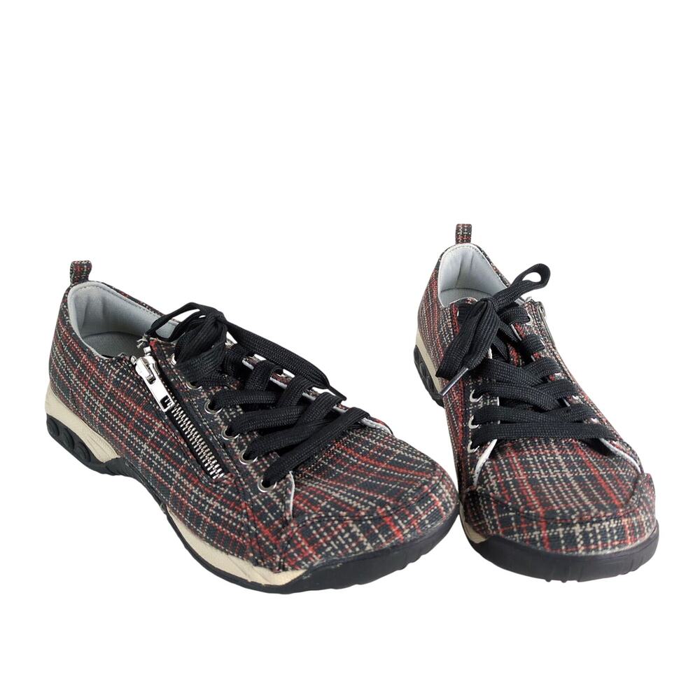 Therafit Plaid Comfort Sneakers Women's 8.5 Side Zip‎ Lace Up Walking Shoes EUC